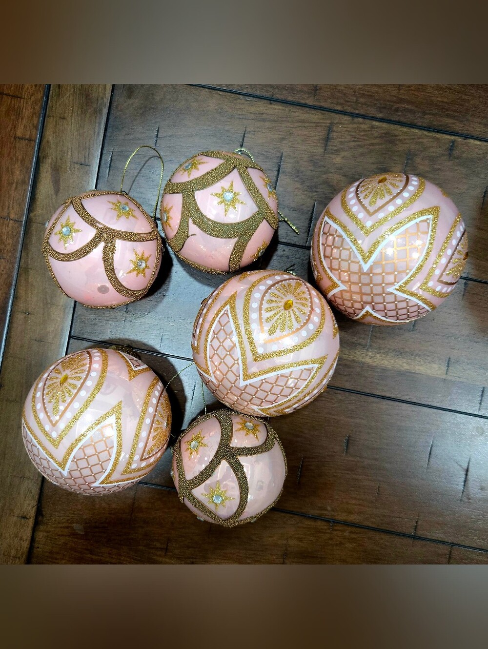 Pink & Gold Glass Holiday Ornament Set -